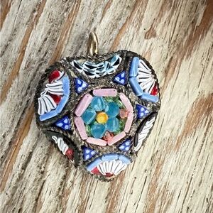 Mosaic Heart Pendant with Floral Center